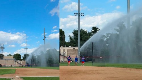 Maryland firefighter under review after viral video shows water soaking field