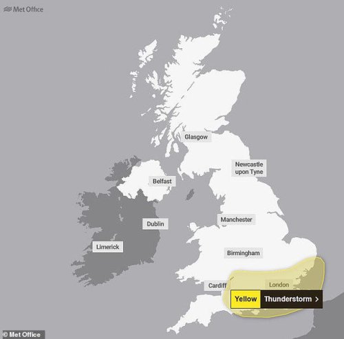 Thunderstorms warning is issued with more than two inches of rain set to fall in just two hours
