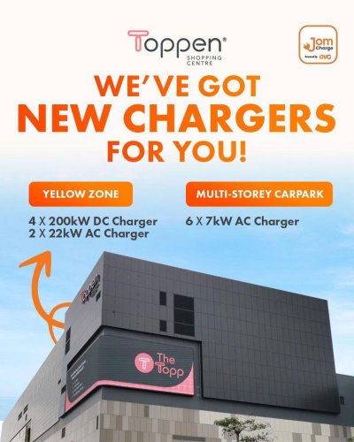 JomCharge deploys 12 EV charging points at Toppen Shopping Centre, DC charging up to 200kW