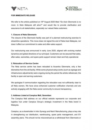 Neta Auto Malaysia responds: Glenmarie closure part of restructuring, after-sales support remains