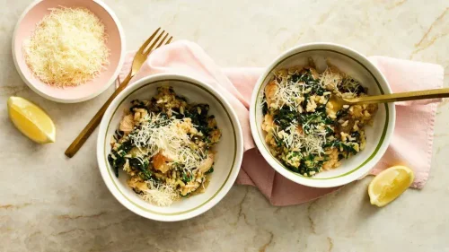 Baked risotto with chicken &amp; silverbeet