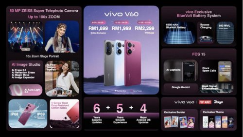 Vivo V60 launched in Malaysia: 50MP Zeiss telephoto camera, Snapdragon 7 Gen 4, priced from RM1,899