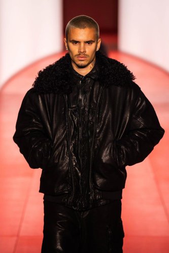 Draped in Leather, Romeo Beckham Makes His London Fashion Week Runway Debut