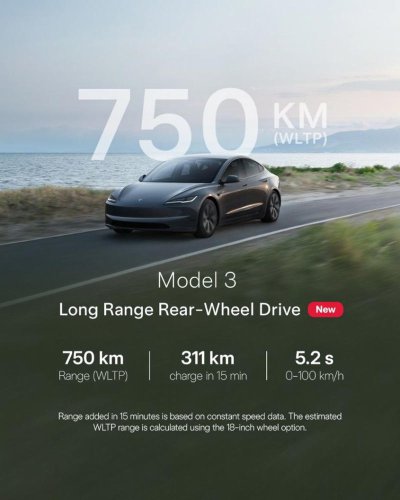 Tesla Model 3 now available in Long Range RWD. Up to 750km WLTP range, priced from RM185k