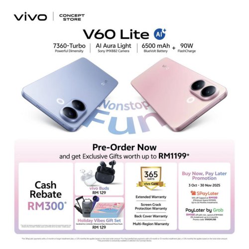 Vivo V60 Lite 5G launching in Malaysia on 9 October with Dimensity 7360-Turbo, pre-orders now open