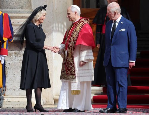 Queen Camilla&rsquo;s Experimental Mantilla Is Getting Lots of Attention After Her Visit With the Pope