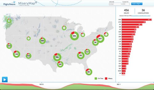 'Misery map' shows which major airports are getting hit the hardest with flight delays and cancellations