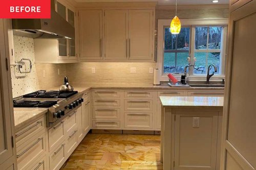 This dated kitchen makeover feels straight out of a Paris bistro