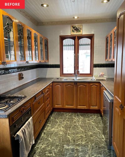 A couple transformed their lifeless 1980s kitchen into a colorful oasis