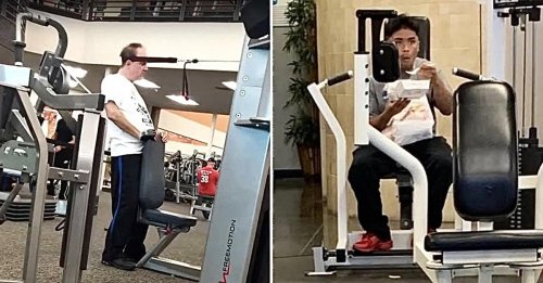 , Reading the Newspaper on a Gym Machine, Man Using Gym Equipment Wrong, Guy Dressed Like Kill Bill at the Gym, Man Using an Exercise Ball in a Weird Way, Man Completely Confused by Gym Equipment, Man Reading the Newspaper, Old Lady Using Gym Machine Wrong, Guy Screaming While Exercising, Man Standing on Stacked Weights, Guy Bending Way Too Much While Lifting Weights, Woman Striking a Very Strange Pose, Weights on Her Back While on Her Phone, Woman Lying Down at the Gym Using Her Phone, Two-Wheel Scooter on a Treadmill, Woman Lying Down, Ignoring the Machine, Guy Carrying a Giant iPad on His Back, Full Cyclist Mode, Guy Eating at the Gym, Top 20+ workout weirdos turning the gym into their circus