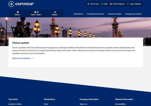 Travel warnings for Eurostar after tunnel power cut