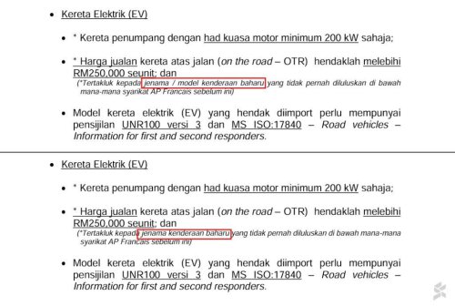 MITI officially sets RM250,000 as the minimum price for CBU EVs in Malaysia
