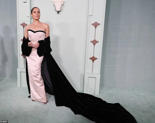 Meghan goes solo wearing pink strapless dress at fundraising gala