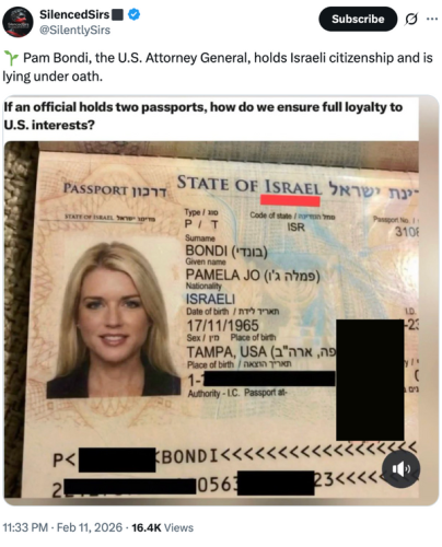 Does Pam Bondi have Israeli passport? Here's the truth