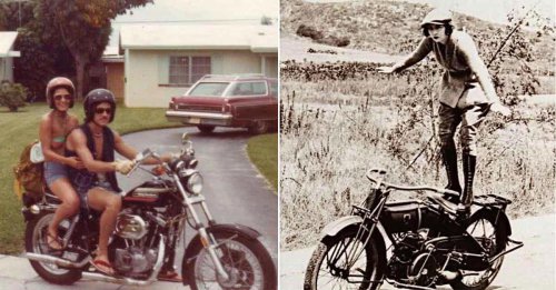 , Father-Son Moment, Coolest Dad, Gregg's Bike, Cool Grandpa, Checking the Bike, The Showroom, During WWII, In Argentina, Uncle's Vibe, Wild Mom, Granpa's Ride, Vintage Ambulance, Brother-Sister Time, Grandpa Looks Like a Rebel, Still Going, Little Gift, Silent Talent, Retro Harley-Davidson pics of freedom to the max