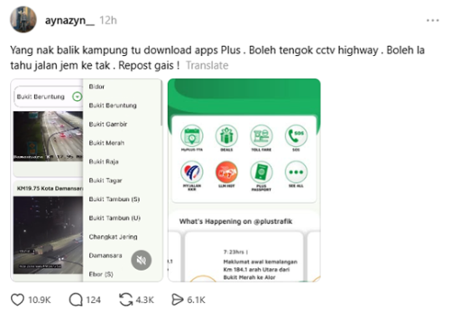 Worried about Raya traffic? Download the PLUS app to plan your journey home