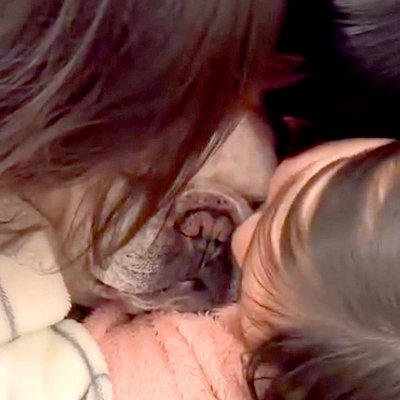 子供たちに囲まれた犬&rarr;妹がキスをしたら&hellip;愛されすぎた犬の『無を極めた表情』に幸せがあふれていると22万再生「優しい顔」「愛されワンコ」