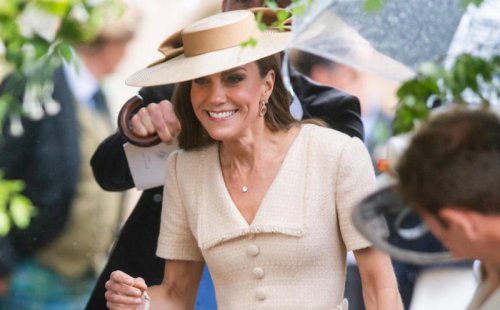 Princess of Wales, The Princess of Wales looked elegant in a blush pink tweed dress and matching boater hat., Catherine accessorised with earrings by one of her favourite jewellers, Kiki McDonough., Georgina Sperling, Savannah Phillips and Isla Phillips all wore Emilia Wickstead dresses to act as bridesmaids., Zara Tindall wearing a sleek violet midi dress with puffed sleeves by Rebecca Vallance, with a matching headband in lieu of a hat., Zara Tindall topped off her look with a headband by Camilla Rose Millinery and Hector Lion earrings., The Duchess of Edinburgh opted for a powder blue ensemble, finished with a feathered hat., Princess Beatrice arrived just behind her sister. She and husband Jack Brooksbank wore matching navy. They are expecting their third child later this year., Lena Tindall, the groom's niece, wore a pretty floral dress with velvet Mary Jane's, Mia Tindall, the elder daughter of Mike and Zara Tindall, chose a blue floral dress and silver kitten heels., The Queen went for an understated cream look with a scallop hem which happened to match the bride's veil., King Charles arrived wearing classic morning dress with a cream waistcoat., Viscount Linley, Lady Margarita Armstrong-Jones, daughter of Viscount Linley, had fun with her look, wearing a gold headpiece, ruffle-collarard jacket and pale blue dress., Princess Beatrice arrived at the church in a green floral Emilia Wickstead dress which she first wore to Royal Ascot in 2024. Her husband Edoardo Mapelli Mozzi., Lady Sarah Chatto, Samuel Chatto, son of Lady Sarah Chatto, was accompanied by his girlfriend, artist Eleanor Ekserdijan, Lady Natasha Rufus Isaacs arrives with her husband Rupert Finch wearing the cornflower blue Sonia dress from her fashion label Beulah., Lavinia Brennan and Jamie Richards, This guest made a statement with her colour-blocked hat, styled with a cropped jacket and rust-coloured skirt., Boden dress, With weather conditions far from favourable, this guest struggled with her hat but was nevertheless elegant in a yellow coat., These guests also choose bright and cheerful looks, opting for clashing rather than tonal hues., This group of guests were out in all their finery, from kilts and silky dresses to saucer hats and florals, Princess of Wales and Princess Anne lead most stylish guests at Peter Phillips&rsquo; wedding