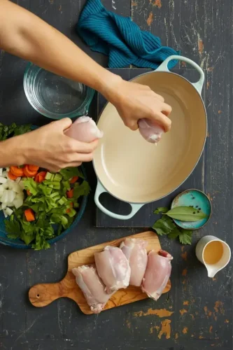 Soul healing chicken soup with winter vegetables