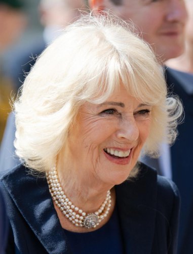 Queen Camilla steps out in a pearl choker necklace on Queen Elizabeth&rsquo;s centenary