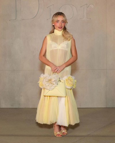 Sabrina Carpenter&rsquo;s sheer yellow dress is covered in flowers