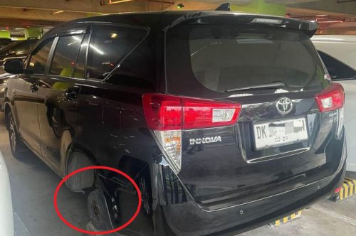 Parkiran Bandara Ngurah Rai Bali Kebobolan, Ban dan Pelek Kijang Innova Reborn Raib Ditukar Batako