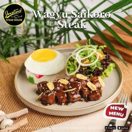 1. US Black Angus Sirloin Steak, 2. Wagyu Saikoro Steak, 3. Aussie Lamb Chop, 4. American Fish &amp; Chip, 5. Norwegian Salmon Steak, 6. Cowboys Steak, 7. Chicken Melt, 8. Salmon Teriyaki, 9. Seafood Platter, 10. Chicken Cream Soup, Bingung Pesan Apa? Inilah 10 Menu Justus yang Paling Enak