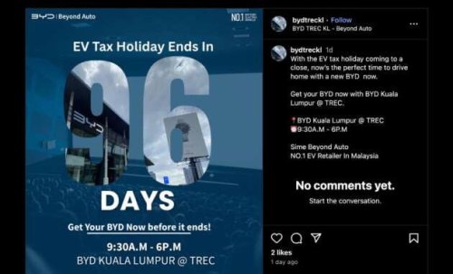 EV tax holiday ends this year, no extensions &ndash; BYD KL