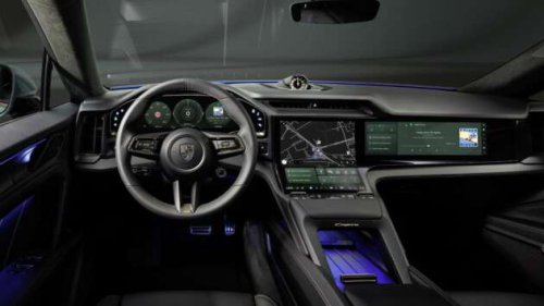 Porsche Cayenne Electric &ndash; radical all-screen interior with curved Flow Display, physical air-con controls
