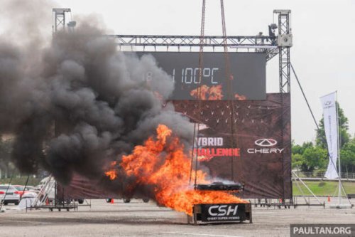 Chery Malaysia tests CSH PHEV battery by setting it on fire &ndash; over 1,000 &ordm;C, no thermal runaway