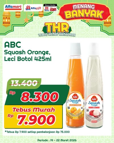 Alfamart - Tebus Hemat Ramadan ABC Squash Orange/Leci Botol 425ml, Alfamart - Diskon Minuman Bersoda dan Sirup, Alfamart - Diskon Biskuit Kaleng Ramadhan Hemat, Alfamart - Tebus Hemat Ramadhan Prime Dates Kurma, Alfamart - Gratis Ongkir Sepuasnya Alfagift, Alfamart - Diskon s/d 30% Frozen Food Fair, Alfamart - Diskon Candy &amp; Chocolate Fair, Alfamart - Diskon Es Krim Mudik Asyik, Alfamart - Serba Gratis, Promo Alfamart 19-26 Maret 2026, Diskon Biskuit Kaleng
