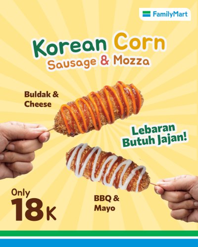 Promo FamilyMart 21-27 Maret 2026, Korean Corn Sausage &amp; Mozza Hanya Rp 18.000
