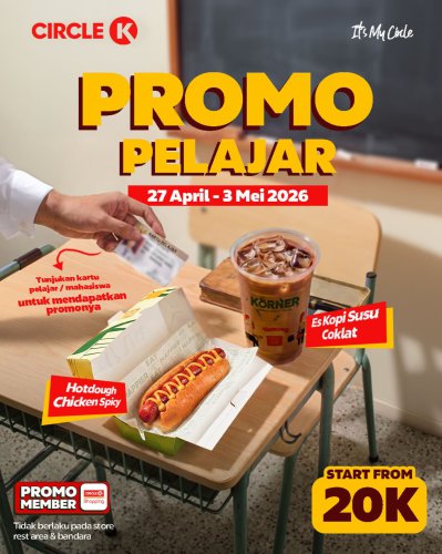 Promo Circle K Hari Ini 29 April, Diskon Combo Pelajar Hotdough Chicken Spicy dan Es Kopi Susu Coklat