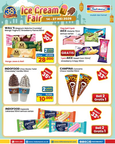 Promo Indomaret Hari Ini 16 Mei 2026, Ice Cream Fair Hemat 30 Persen